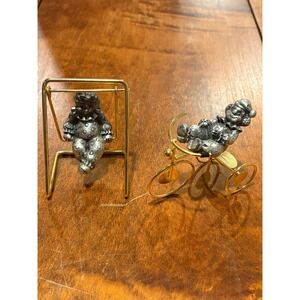 Clown Figurines, Pewter Clown on Swing‎ and Bike, Circus Decor, Collectible